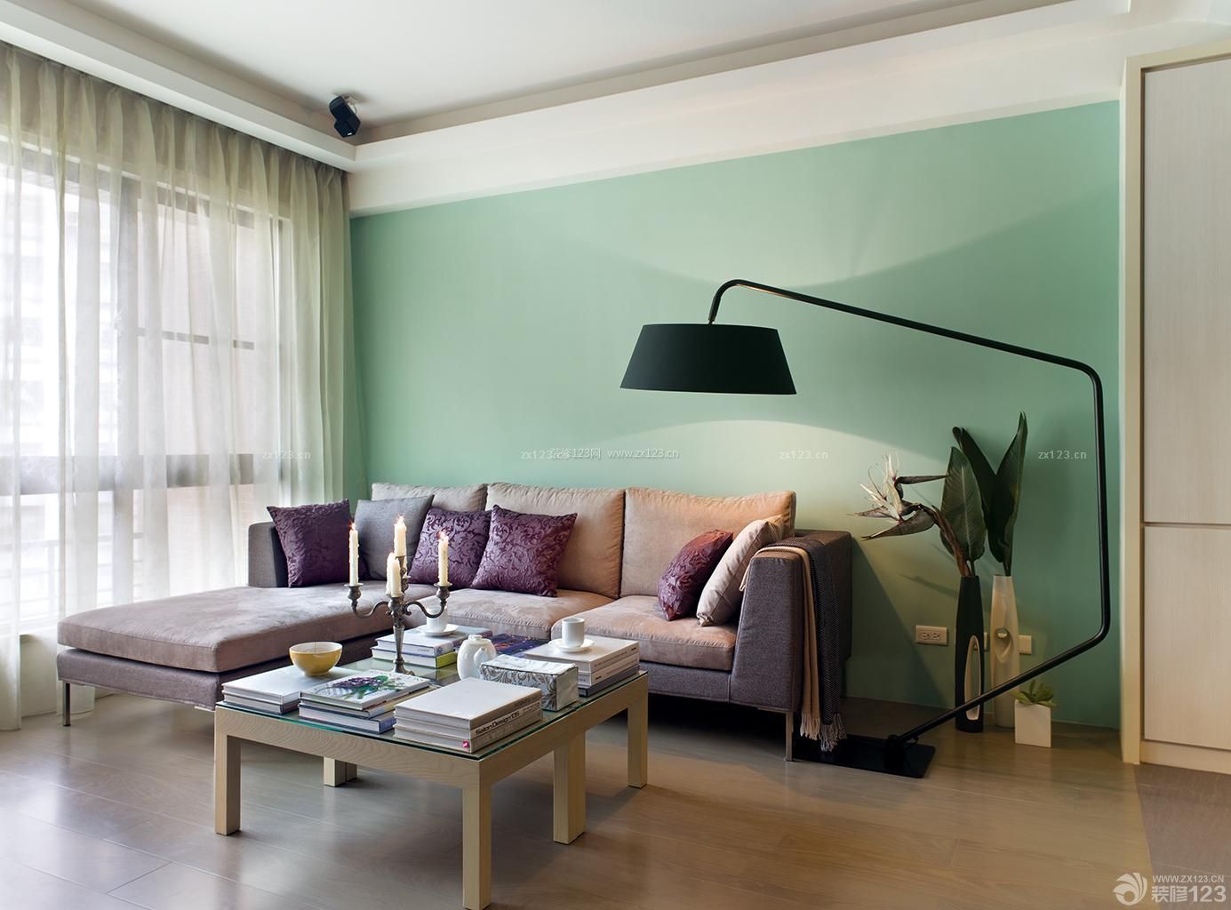 60平米一室一厅客厅绿色墙面设计图 