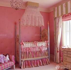  小户型婴儿房 粉色墙面 