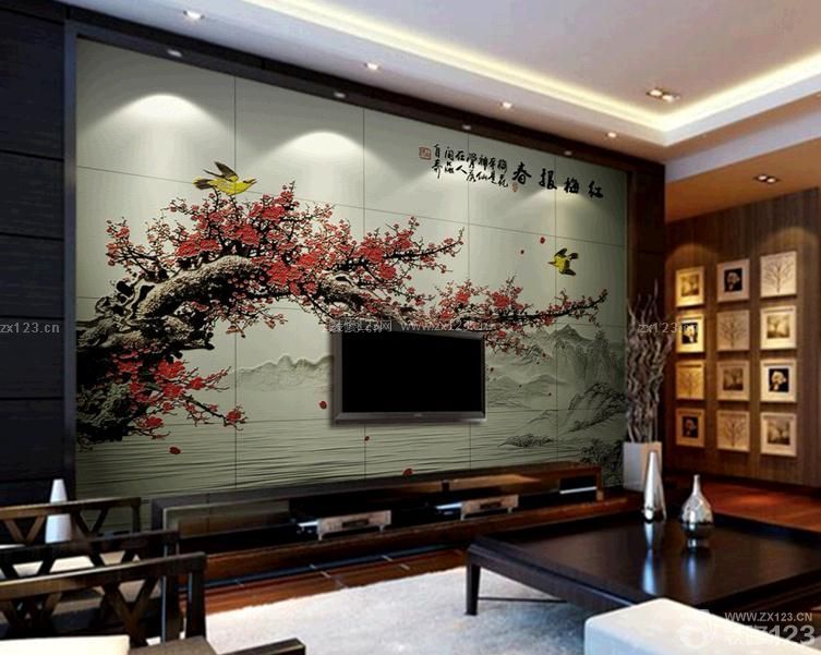 小户型大客厅 艺术瓷砖电视背景墙