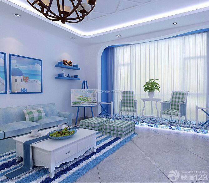 地中海风格客厅组合沙发摆放图
