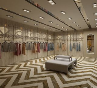 品牌服装店仿木地板瓷砖装修效果图