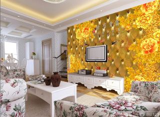 阁楼家装客厅金色壁纸沙发背景墙设计欣赏
