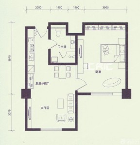 最新欧式风格一室一厅公寓户型图