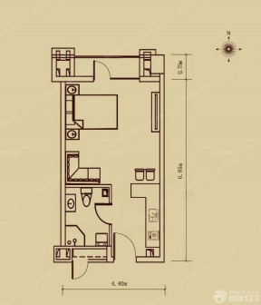 最新田园风格一室一厅公寓户型图 