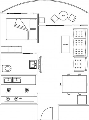 田园风格一室一厅公寓户型图
