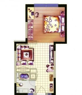 经典美式风格一室一厅公寓户型图