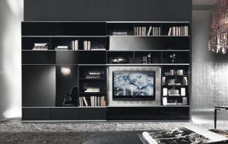 现代风格客厅黑色橱柜装修图