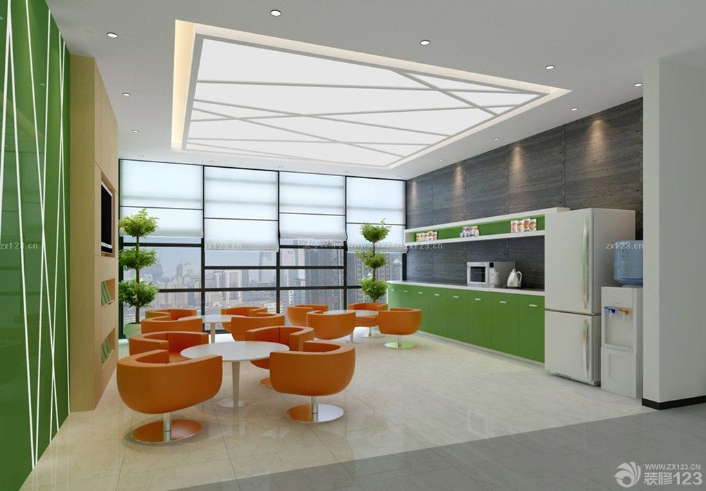 现代办公室设计茶水间装饰品效果图大全2020 