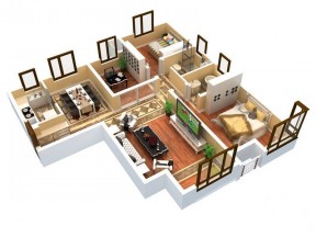 三室两厅最佳3D户型图