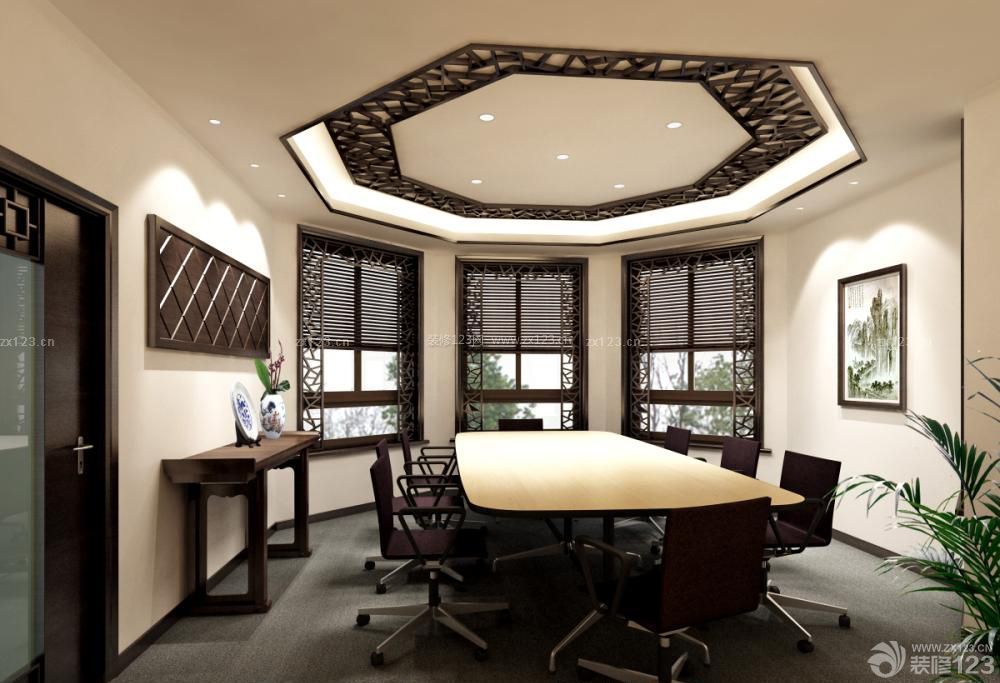 中式风格会议室吊顶造型实景图