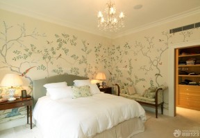 清新自然卧室液体墙纸花藤壁纸装修案例