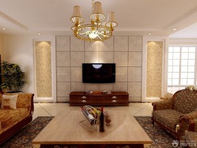 简欧风格一室一厅瓷砖电视背景墙装修效果图