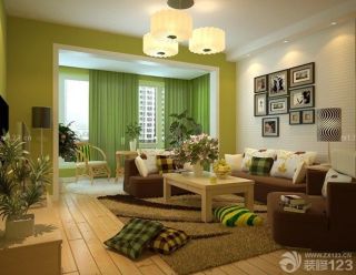 现代客厅绿色窗帘设计图