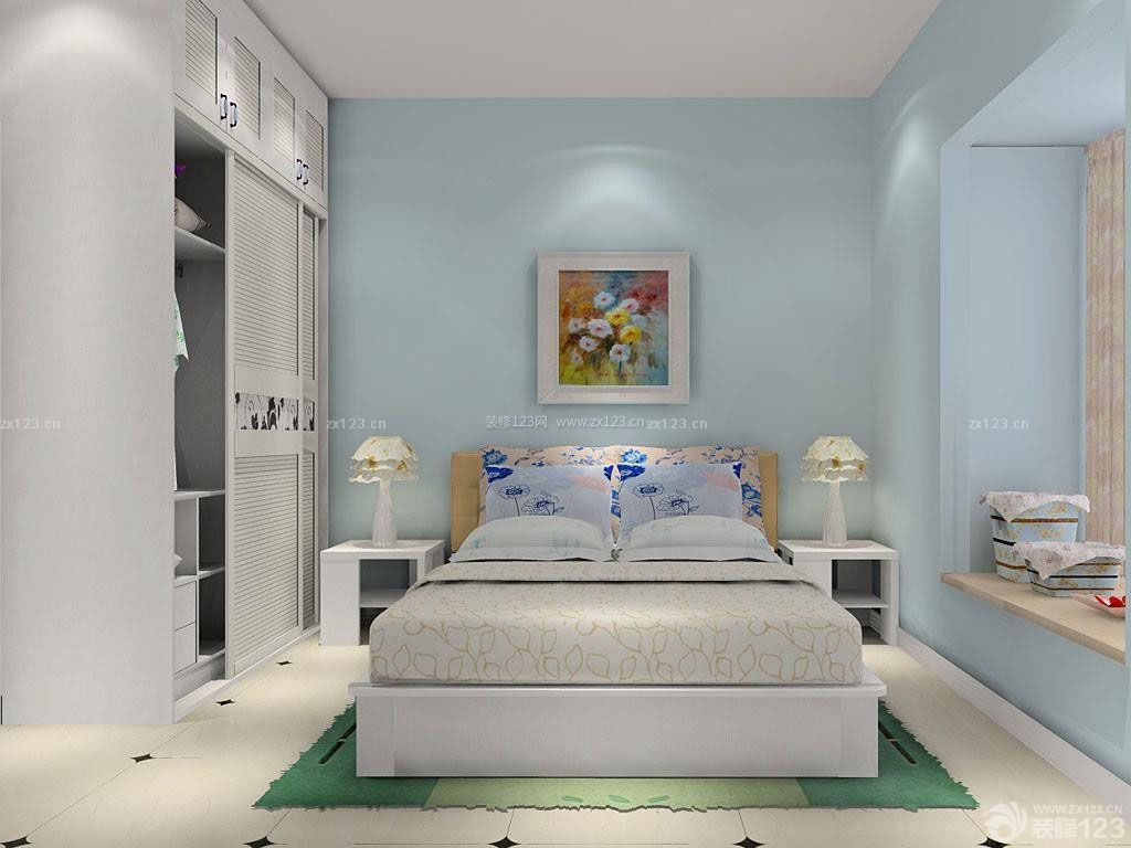 小清新农村小户型卧室设计纯色壁纸装修图