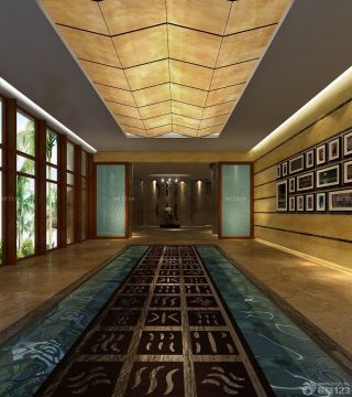 洗浴中心大厅灯带吊顶设计效果图片