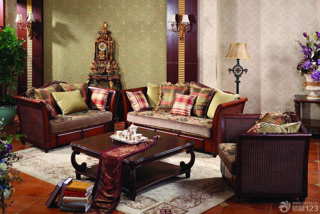 小户型客厅美式田园沙发装修实景图