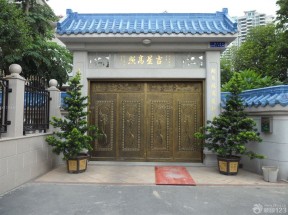 中式别墅不锈钢围墙大门装修设计效果图欣赏