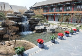 四合院入户花园假山水池设计图片