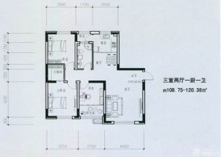 110平米三房两厅一卫户型图