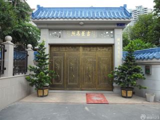 中式别墅不锈钢围墙大门装修设计效果图欣赏