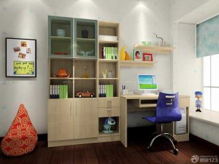 简约设计风格儿童书桌书柜组合效果图欣赏