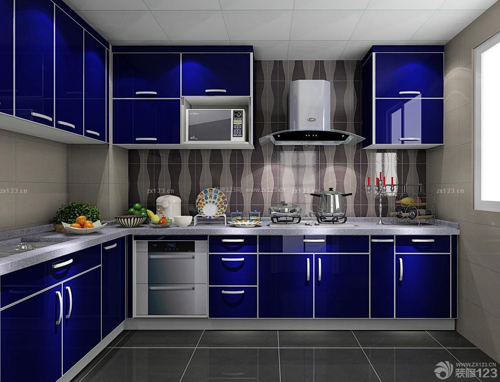 家庭厨房蓝色橱柜设计图