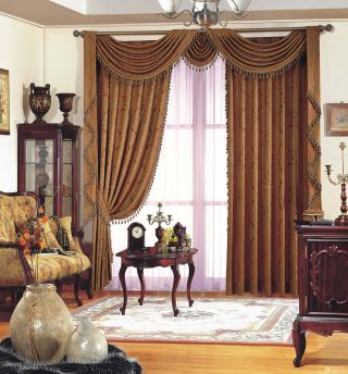 美式室内棕色窗帘设计图