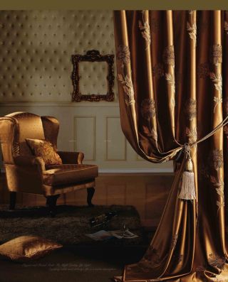 欧式印花棕色窗帘设计案例