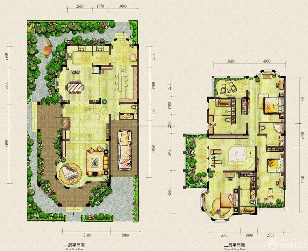 农村双拼小别墅户型图带超大私家花园设计