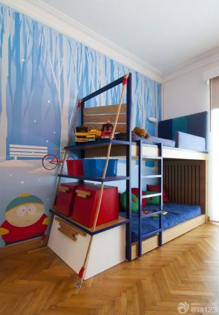 可爱儿童房间高低床装修效果图片