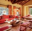美式风格客厅红色窗帘设计效果图