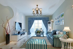 地中海风格客厅蓝色窗帘装修美图欣赏
