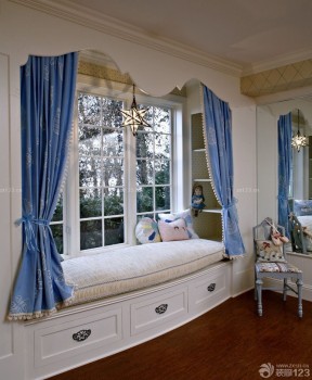 蓝色窗帘 卧室飘窗窗帘