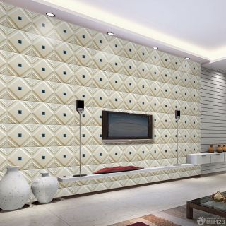米白色瓷砖拼接液晶电视墙效果图