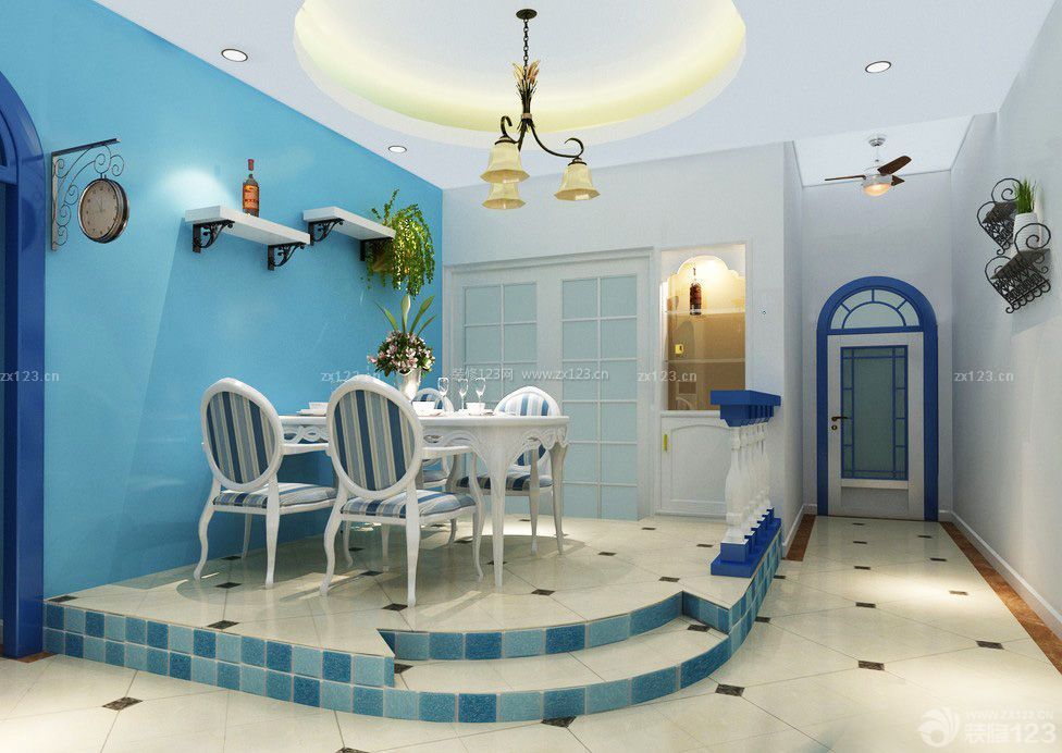 地中海风格餐厅蓝色墙面漆设计图