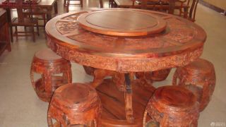 红酸枝家具圆形桌椅图