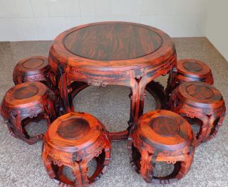 红酸枝家具鼓桌椅图片