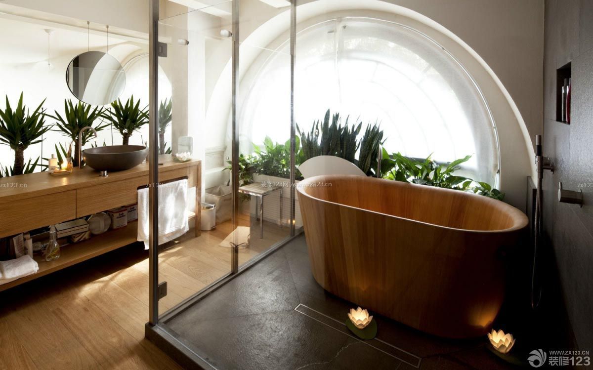 欧式风格浴室木质浴盆装修样板大全