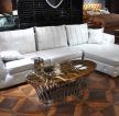 美式客厅白色真皮异型沙发效果图