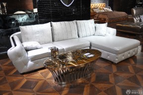 美式客厅白色真皮异型沙发效果图