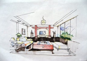 马克笔手绘现代客厅设计图片