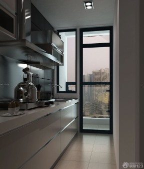 黑色门框 简约厨房通往阳台门