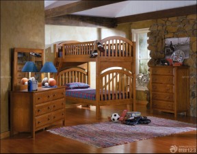 美式风格卧室母子高低床装修案例图 