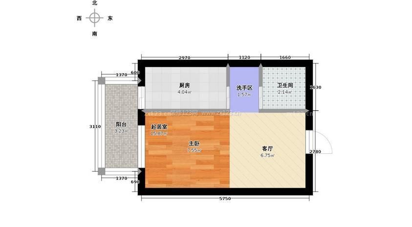 現代風格56平方一室一廳家裝戶型圖