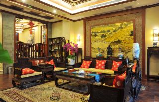 中式风格旅馆大厅装修效果图
