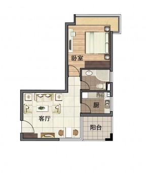 最新欧式风格56平方一室一厅小客厅户型图