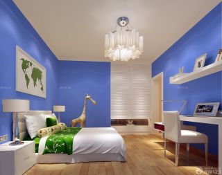 现代风格卧室深蓝色墙面梳妆凳装修图