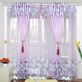 最新温馨小卧室紫色窗帘效果图大全