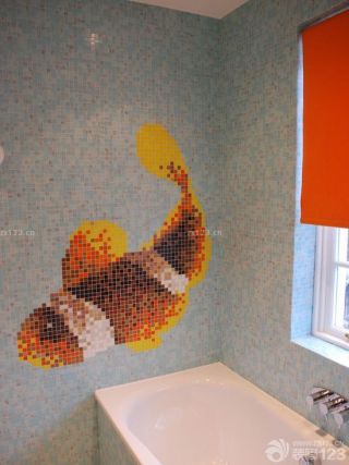浴室马赛克拼图背景墙装饰效果图