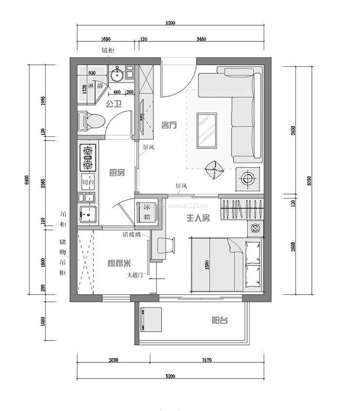 90平米房屋小户型平面图
